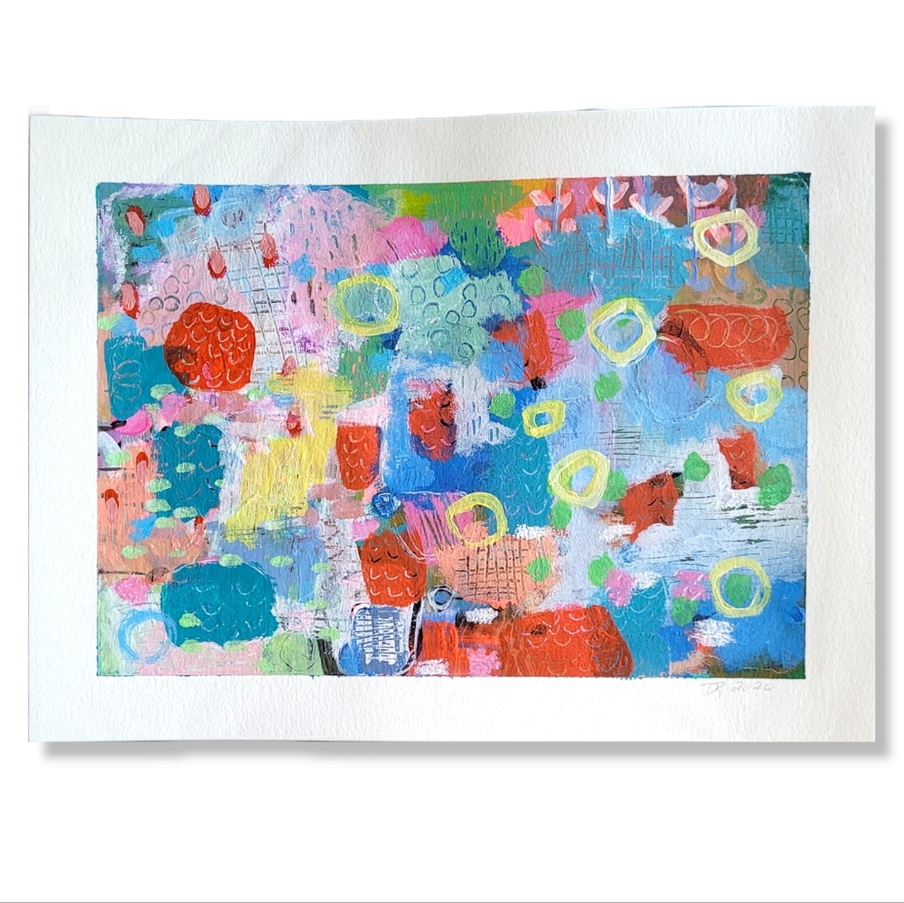 Original Abstract Shapes Painting Acrylic on Fine Art Paper, 9x12"
